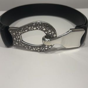 Chico's Accessories Chicos Belt S/M Leather Black Adjustable Silver